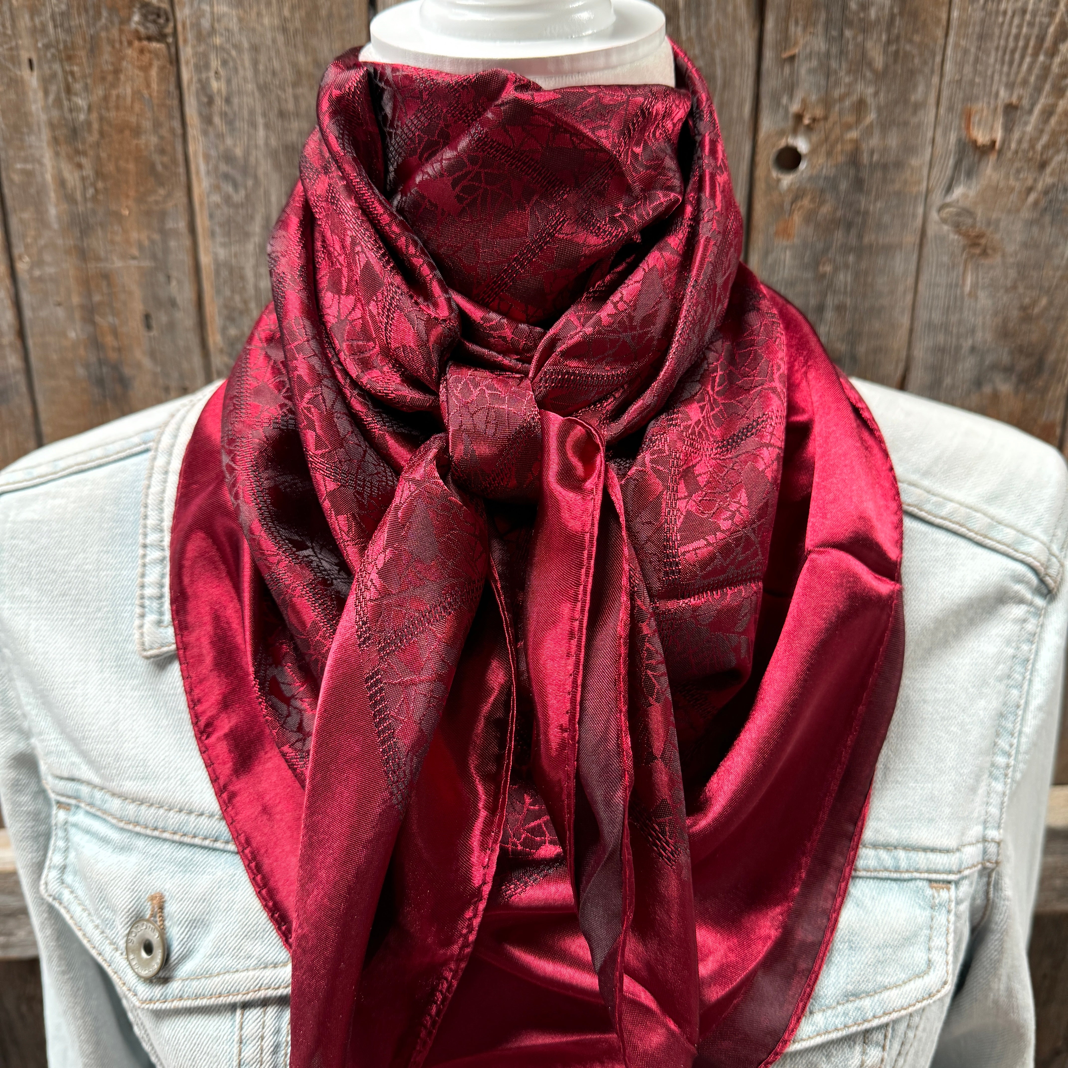 35X35" Burgundy Jacquard Wild Rag / Scarf WR4046