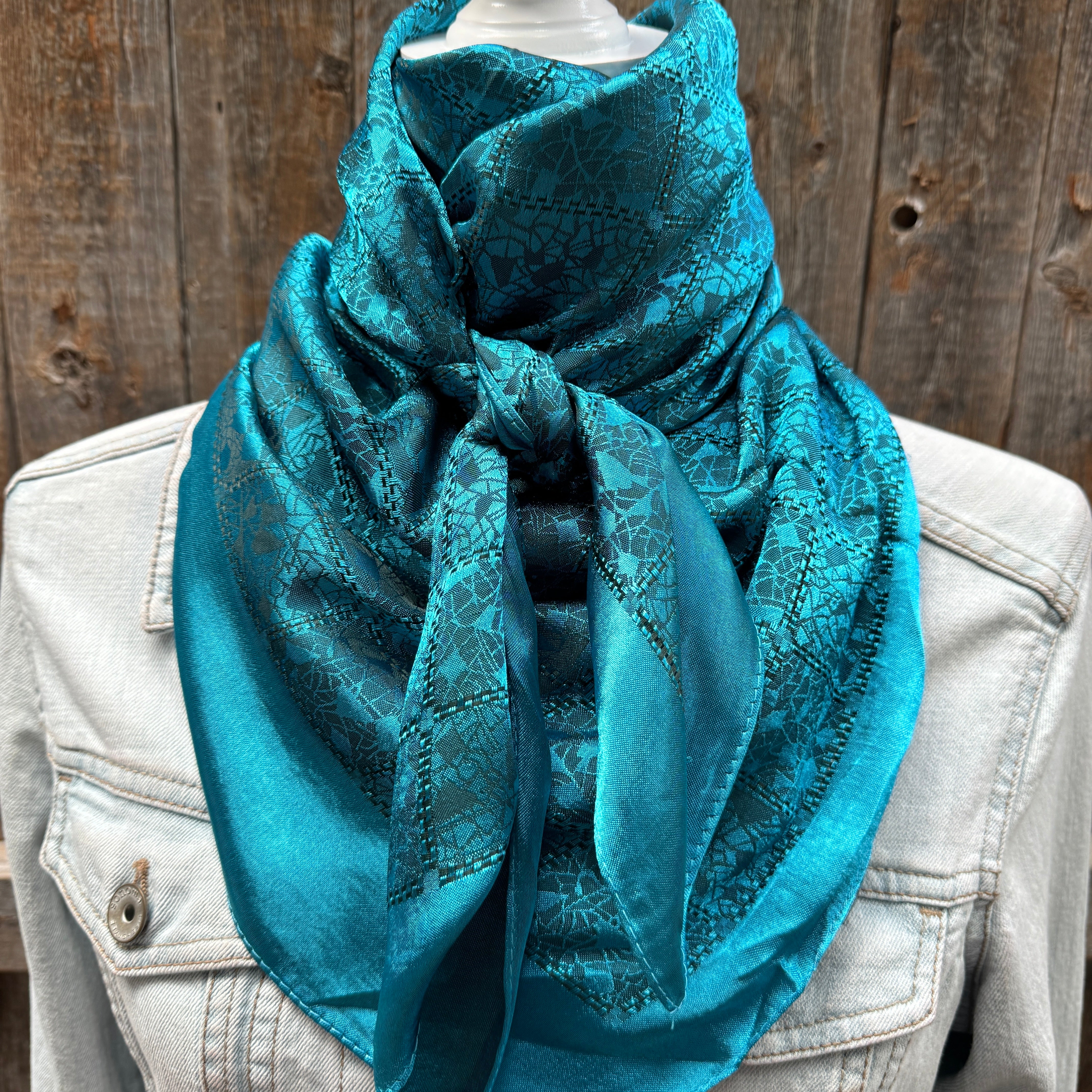 35X35" Teal Jacquard Wild Rag / Scarf WR4087