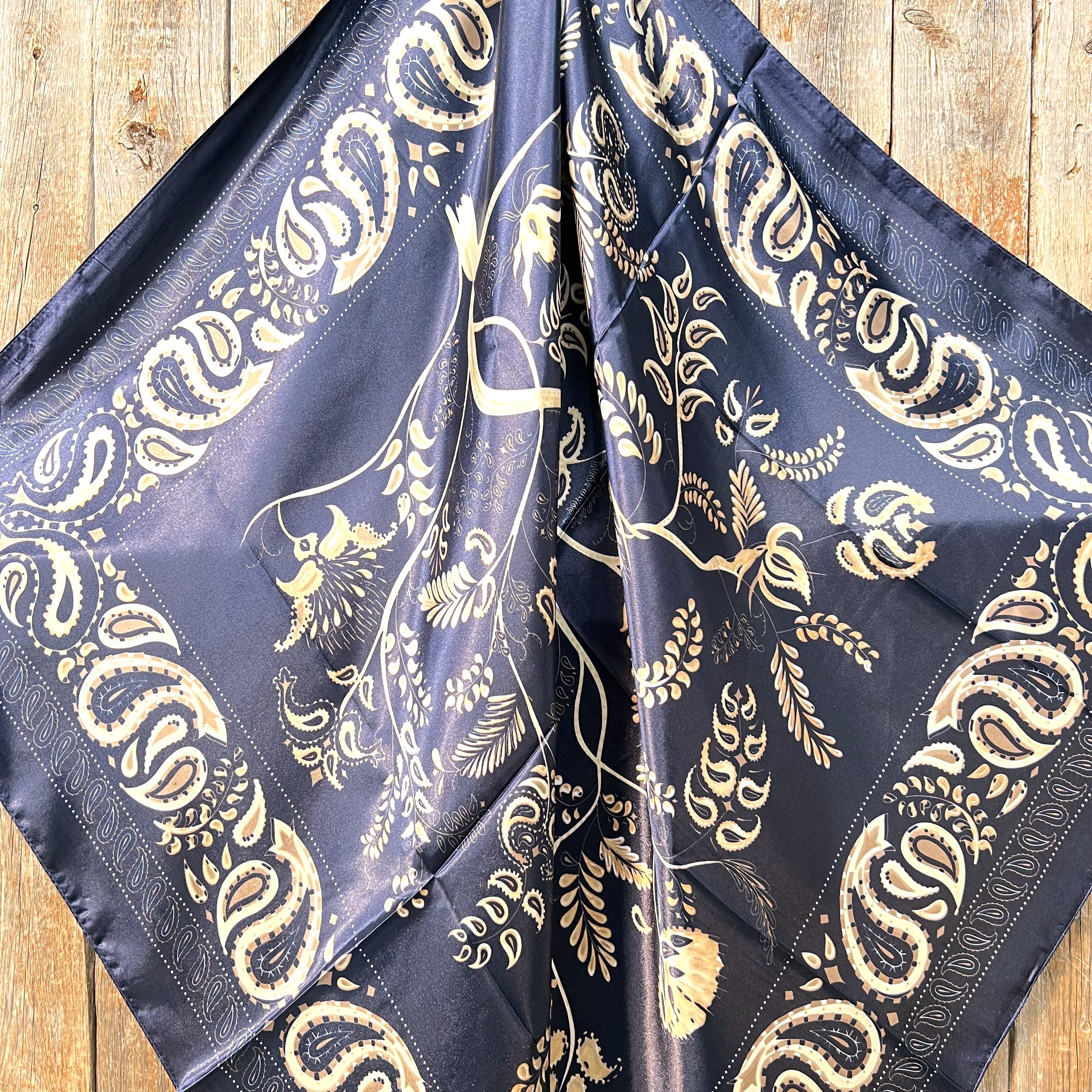 35X35" Blue and Cream Paisley Wild Rag / Scarf -W147L Slide WRC433B