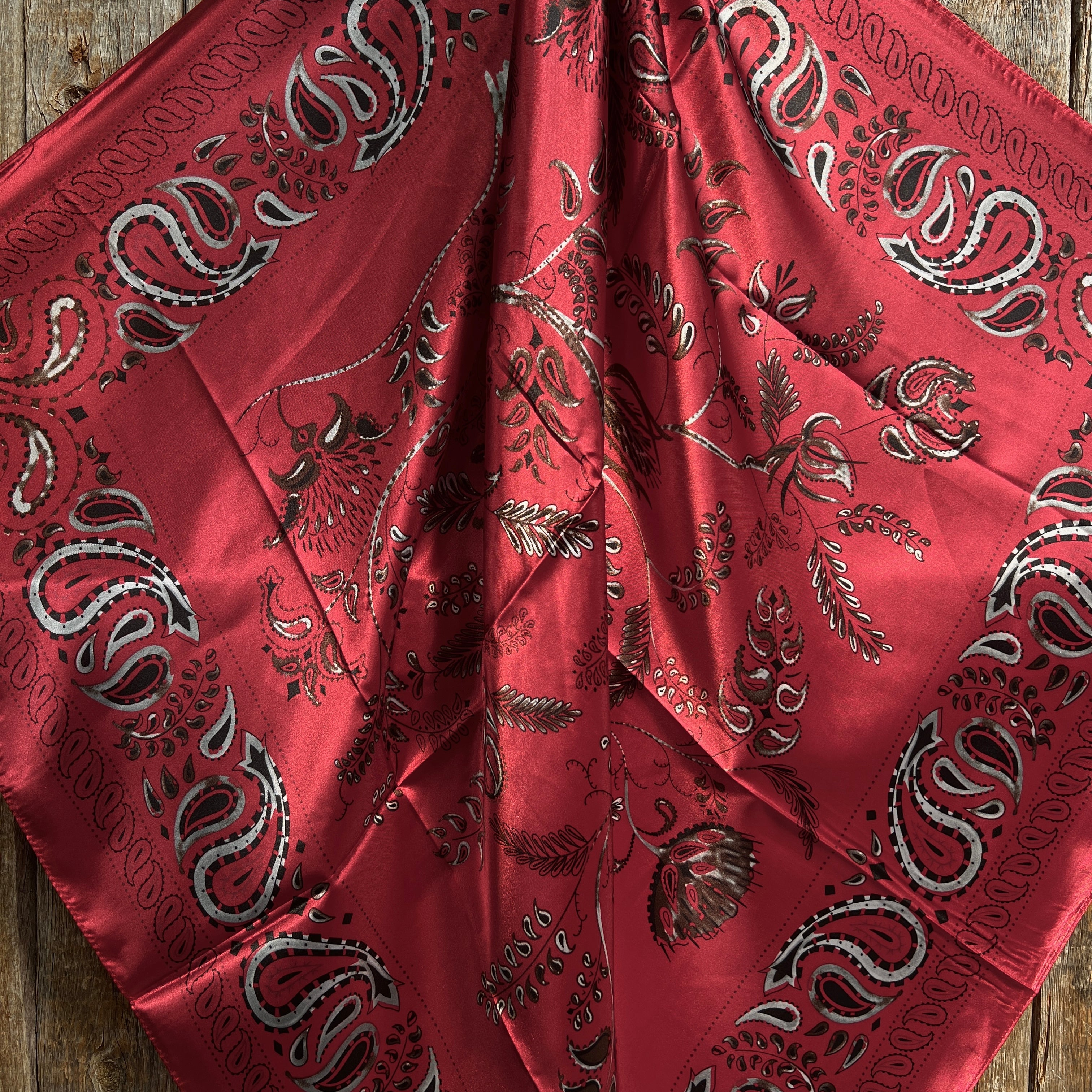 35X35" Red & Black Paisley Wild Rag / Scarf - Copper Ruby, Jet & Champagne  Slide WRC434A