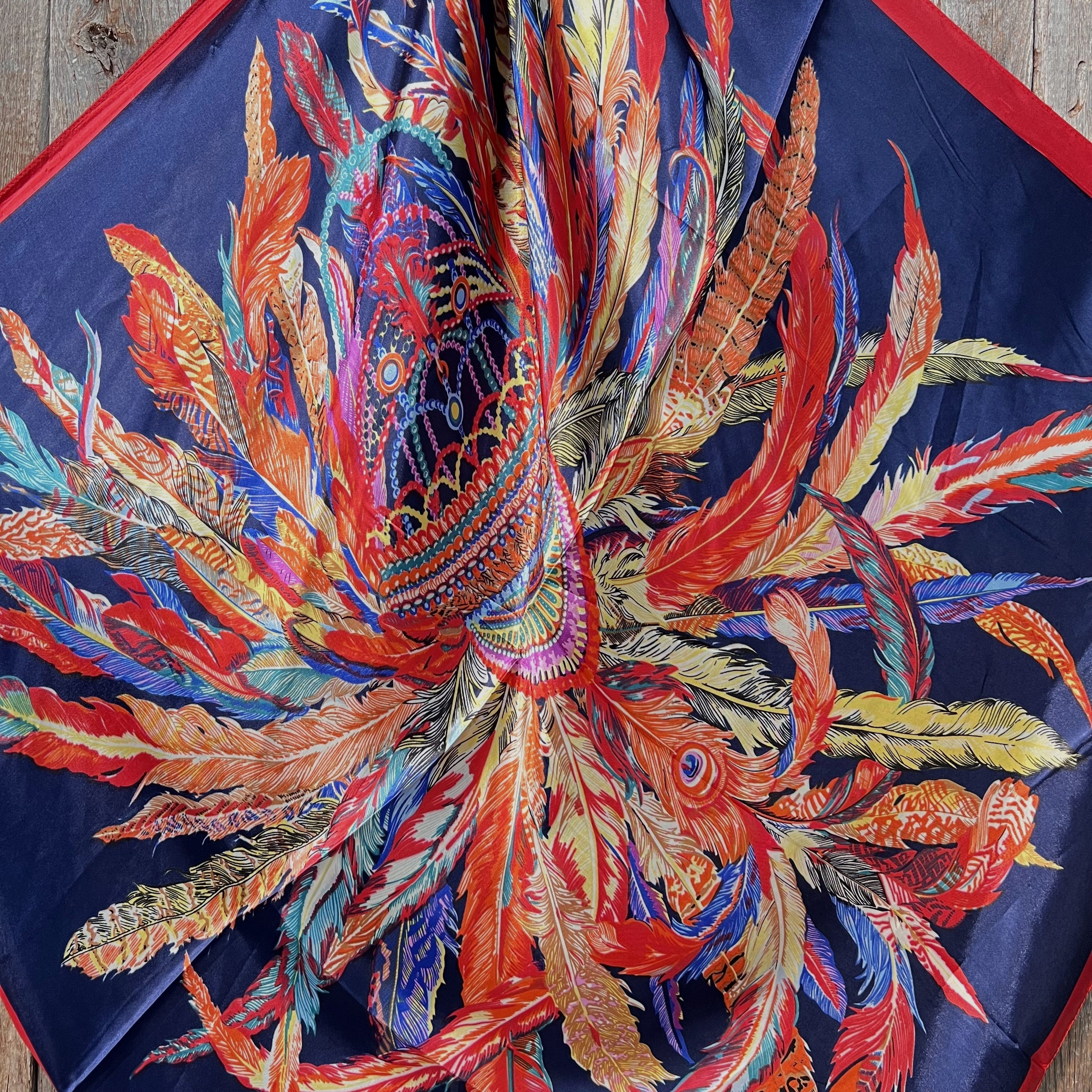 35X35" Feathers Wild Rag / Scarf - Bright Ruby & AB Slide WRC642B
