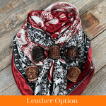 35X35" Wine Red/Cream Paisley Wild Rag / Scarf WR687 - Tooled Leather Wild Rag Slides - Assorted