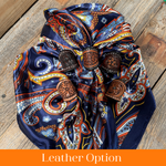 35X35" Blue Hippie Paisley Wild Rag / Scarf WR906 - Tooled Leather Wild Rag Slides - Assorted