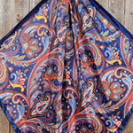 35X35" Blue Hippie Paisley Wild Rag / Scarf WR906 - Tooled Leather Wild Rag Slides - Assorted