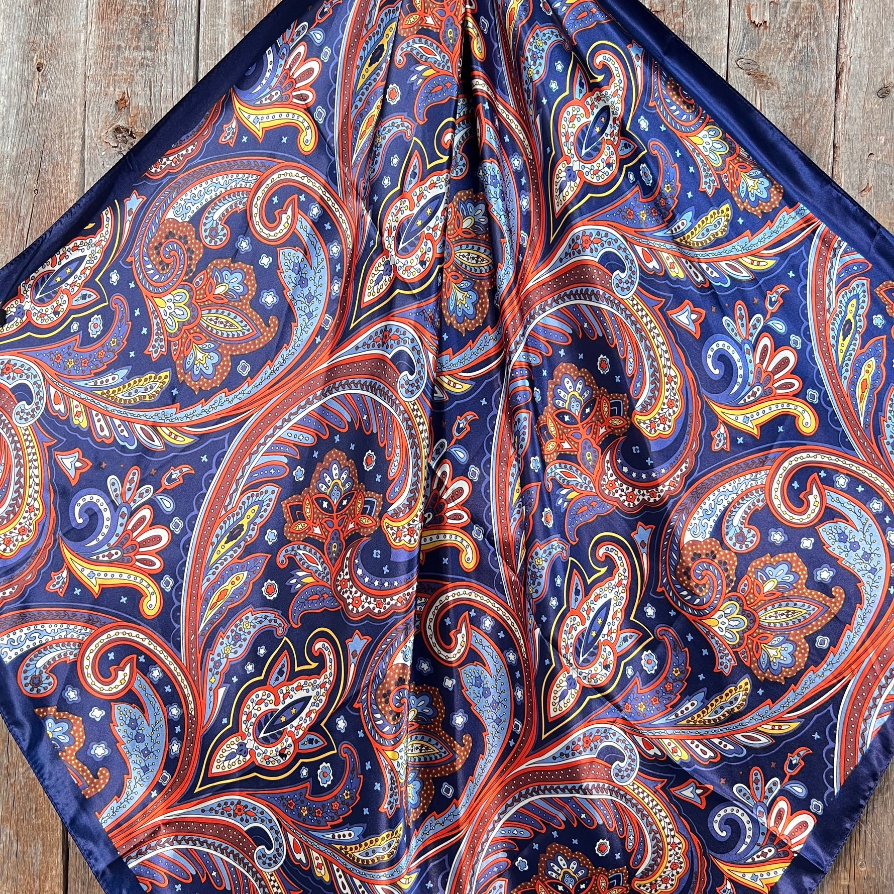 35X35" Blue Hippie Paisley Wild Rag / Scarf WR906 - Tooled Leather Wild Rag Slides - Assorted