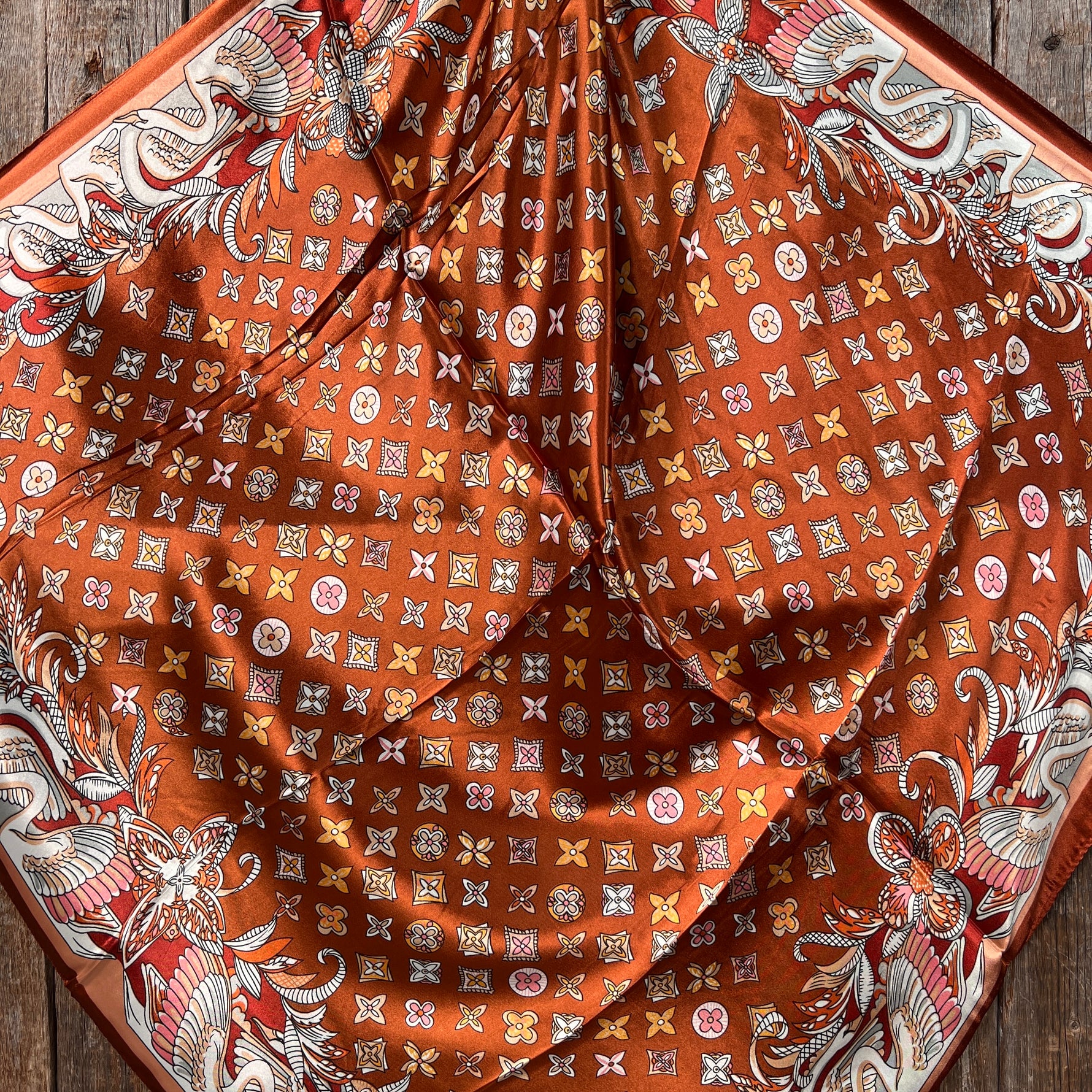 35X35"  Orange  Multi-Floral Wild Rag / Scarf WR913X