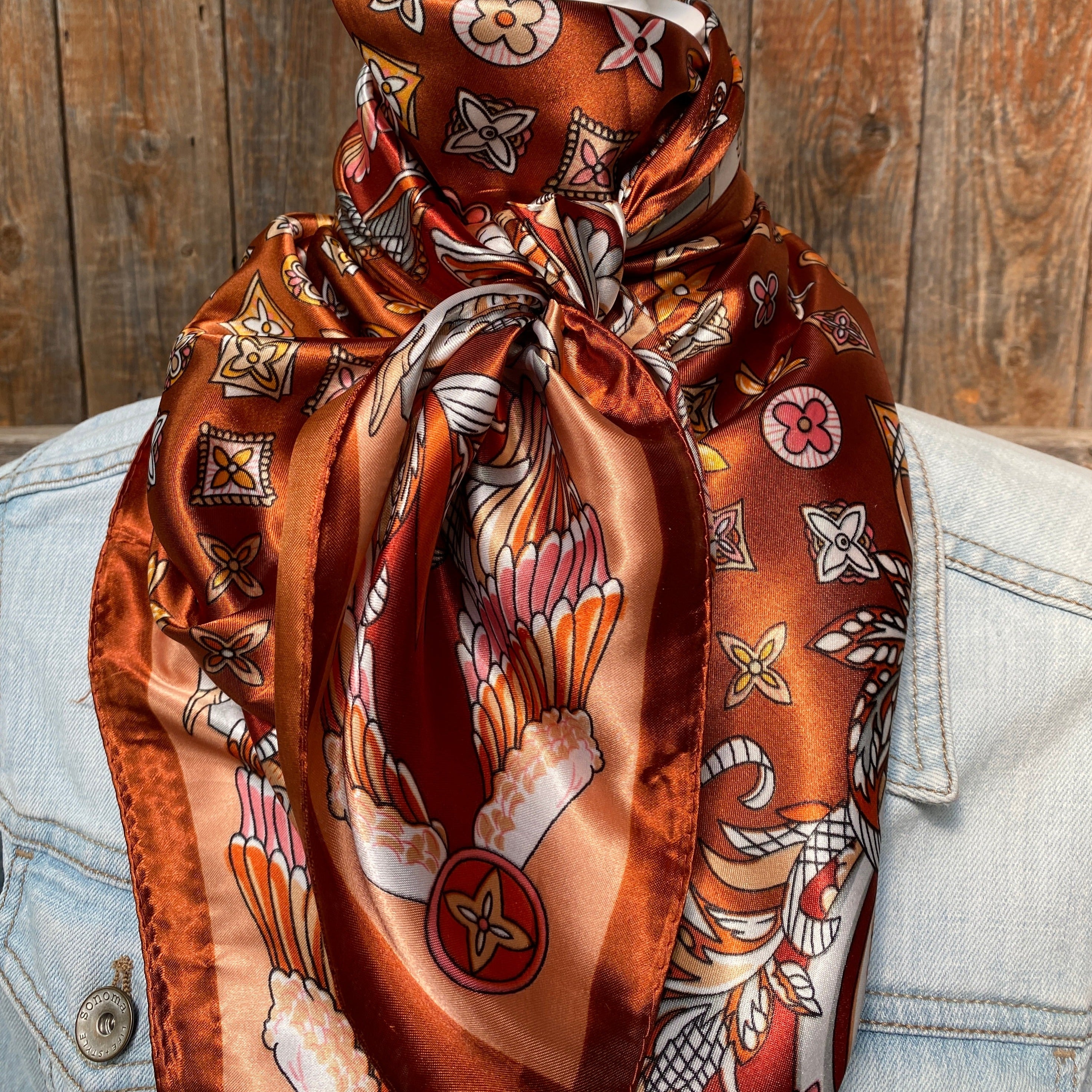 35X35"  Orange  Multi-Floral Wild Rag / Scarf WR913