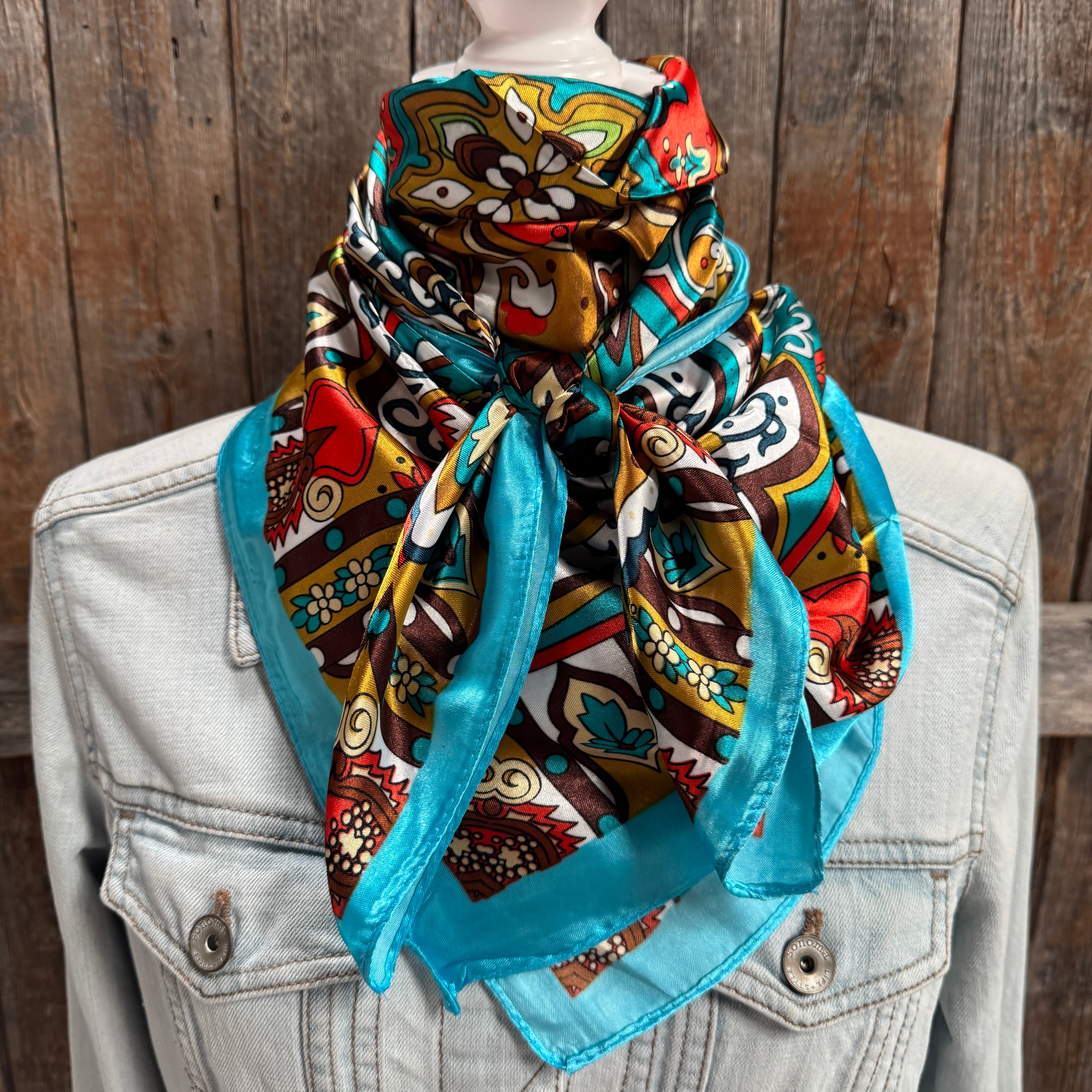 35X35"  Aqua and Teal Paisley Wild Rag / Scarf WR914