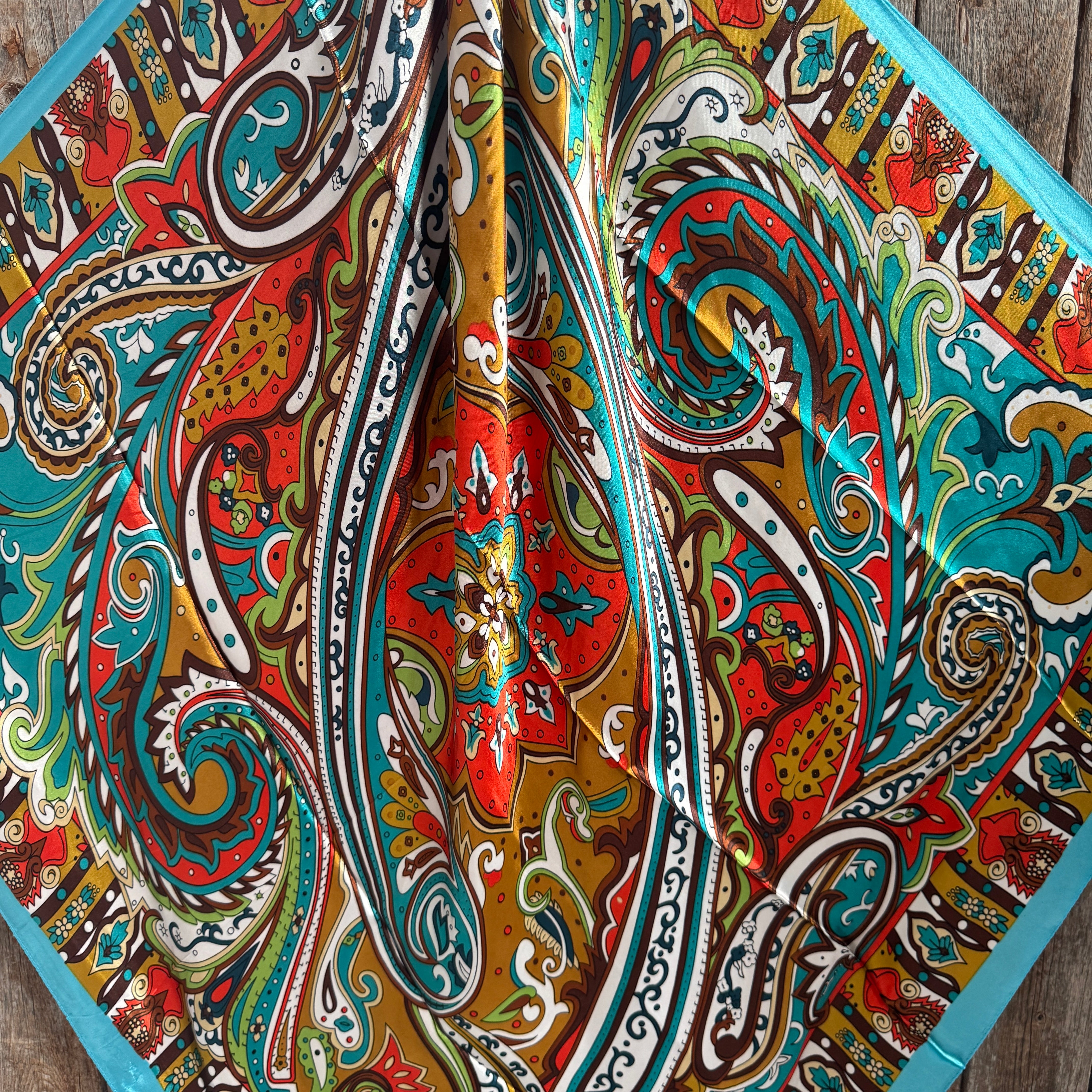 35X35"  Aqua and Teal Paisley Wild Rag / Scarf WR914