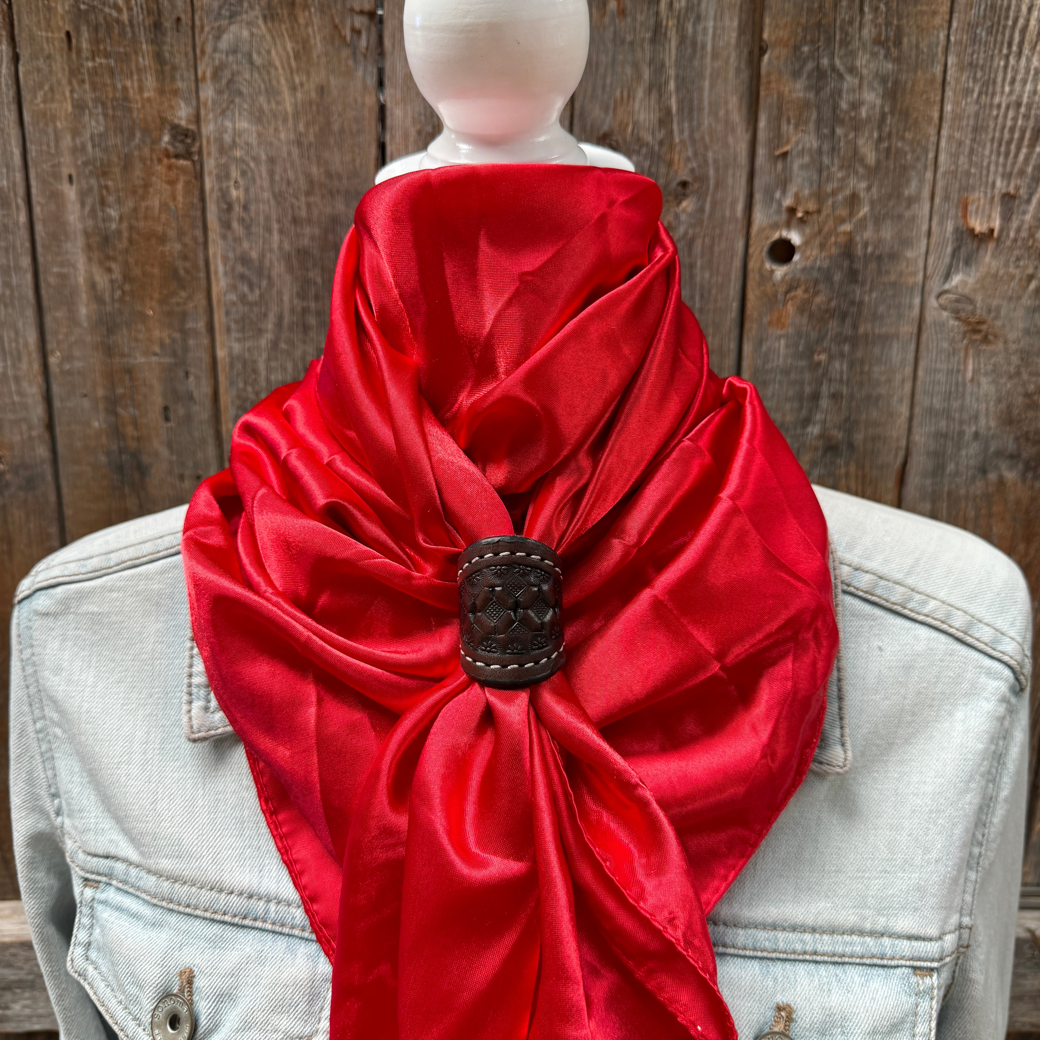 35X35" Solid Electric Red Wild Rag / Scarf WRS10 - Tooled Leather Wild Rag Slides - Assorted