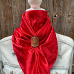 35X35" Solid Electric Red Wild Rag / Scarf WRS10 - Tooled Leather Wild Rag Slides - Assorted