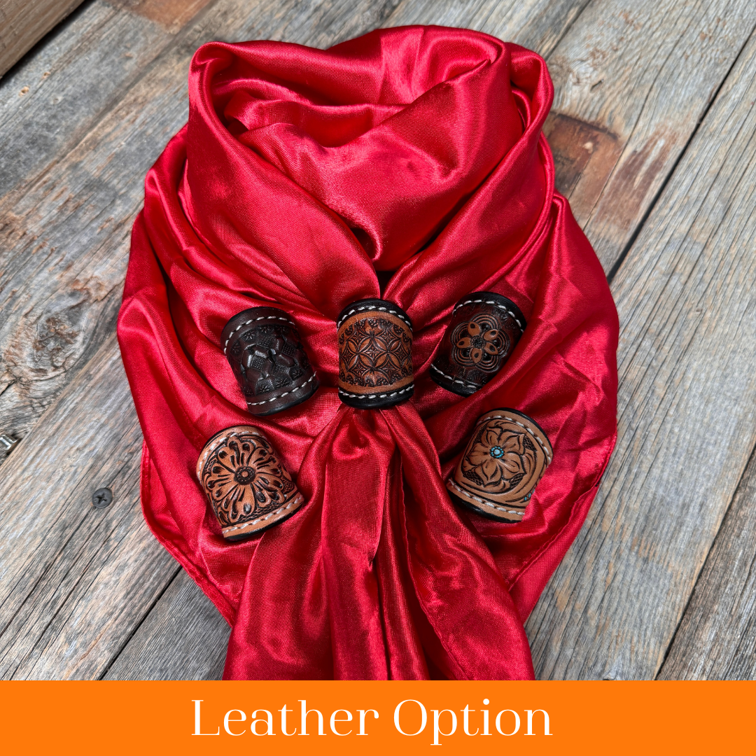 35X35" Solid Electric Red Wild Rag / Scarf WRS10 - Tooled Leather Wild Rag Slides - Assorted