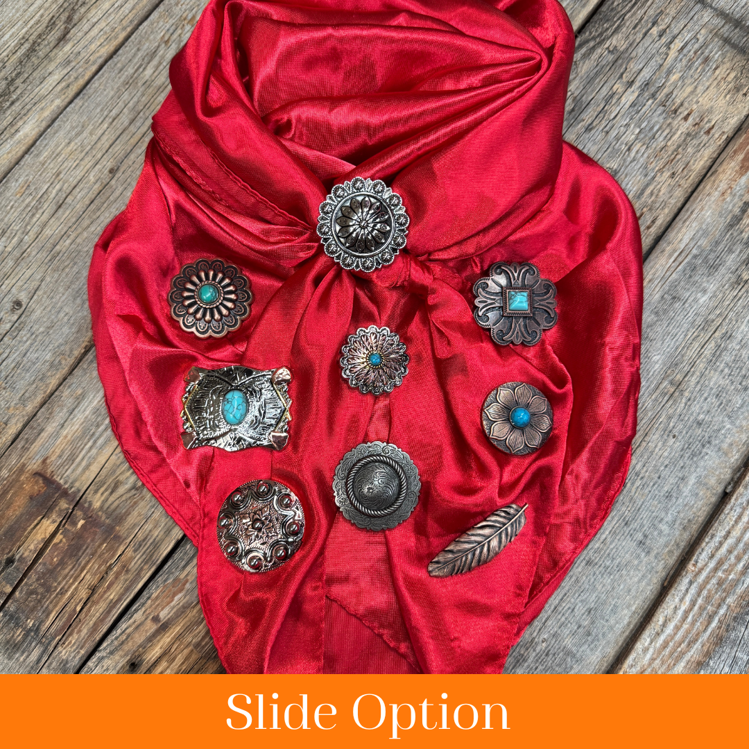 35X35" Solid Electric Red Wild Rag / Scarf WRS10 - Western Concho Wild Rag Slides - Assorted
