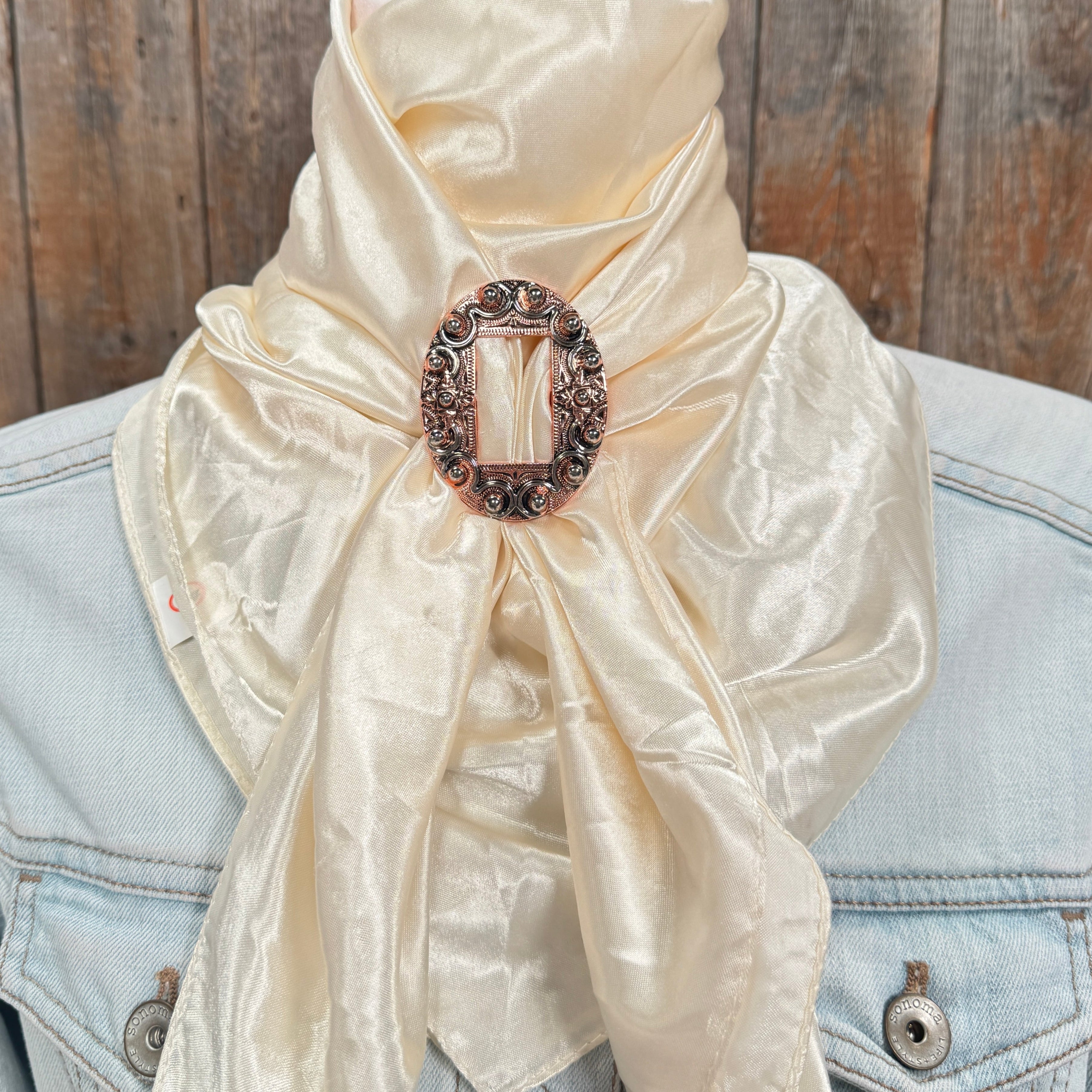 35X35" Solid Cream Wild Rag / Scarf WRS11 - Buckle Wild Rag Slides - Assorted