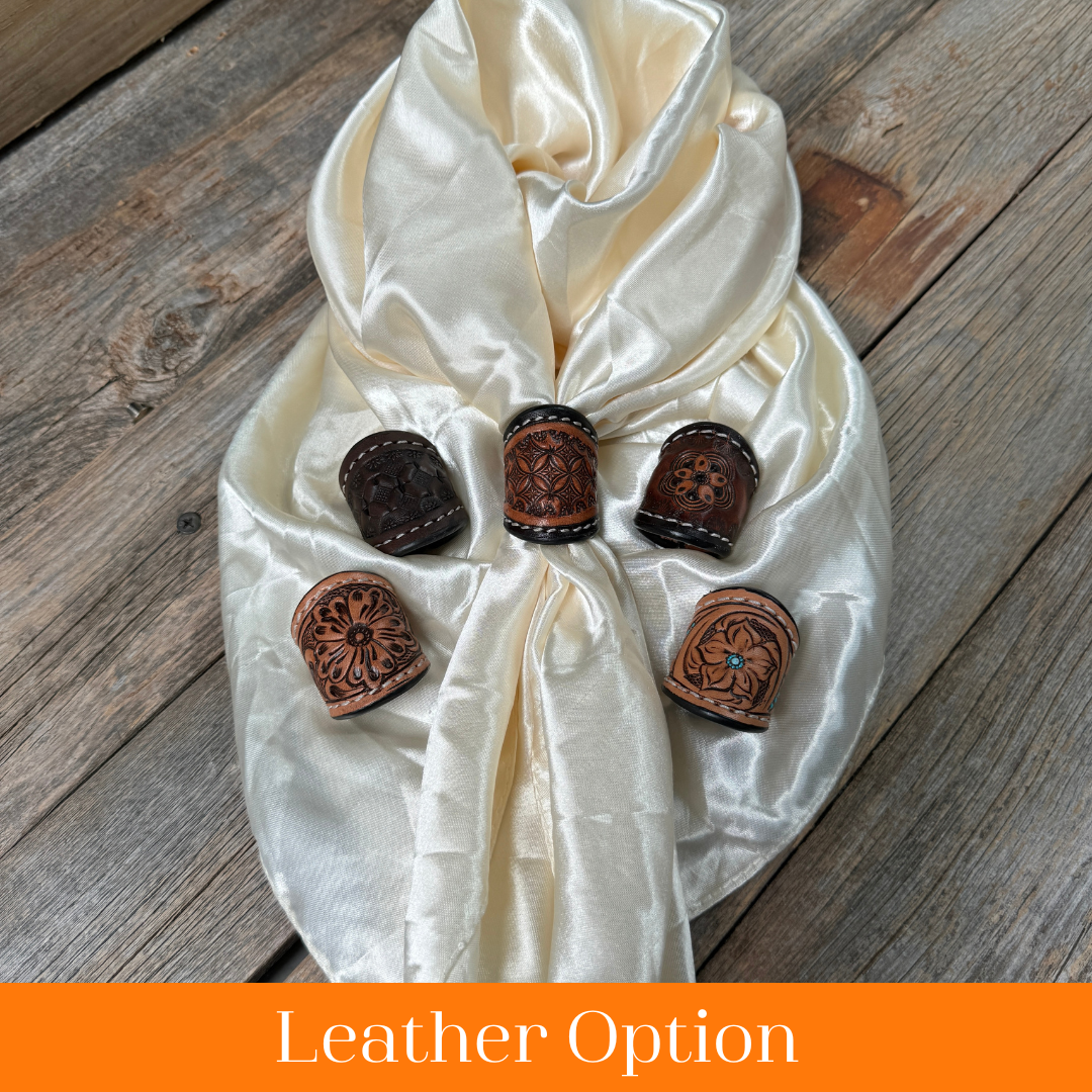 35X35" Solid Cream Wild Rag / Scarf WRS11 - Tooled Leather Wild Rag Slides - Assorted