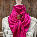 35X35" Solid Fuchsia Wild Rag / Scarf WRS12 - Tooled Leather Wild Rag Slides - Assorted