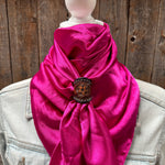 35X35" Solid Fuchsia Wild Rag / Scarf WRS12 - Tooled Leather Wild Rag Slides - Assorted