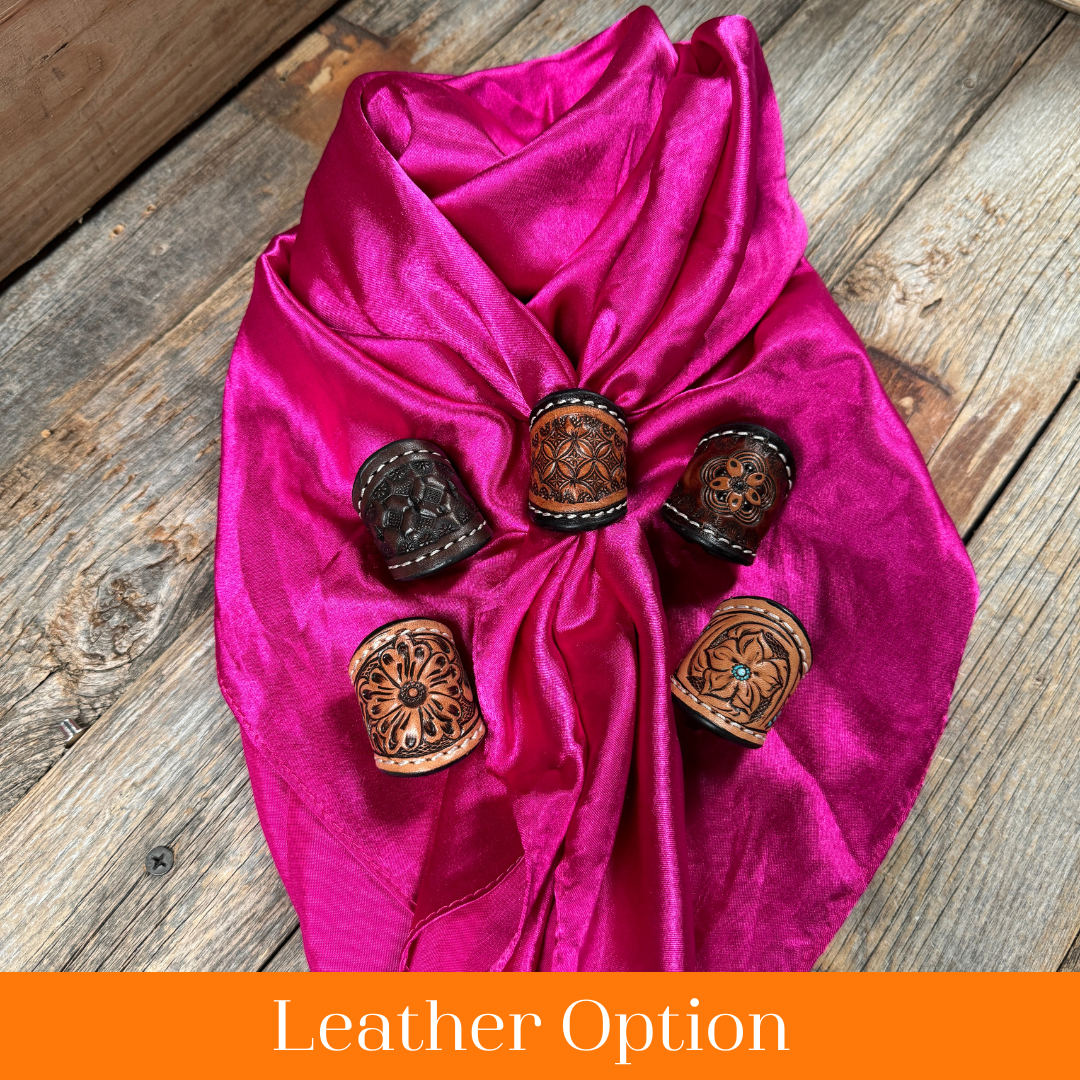 35X35" Solid Fuchsia Wild Rag / Scarf WRS12 - Tooled Leather Wild Rag Slides - Assorted