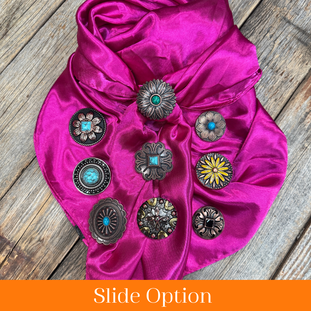 35X35" Solid Fuchsia Wild Rag / Scarf WRS12 - Western Concho Wild Rag Slides - Assorted