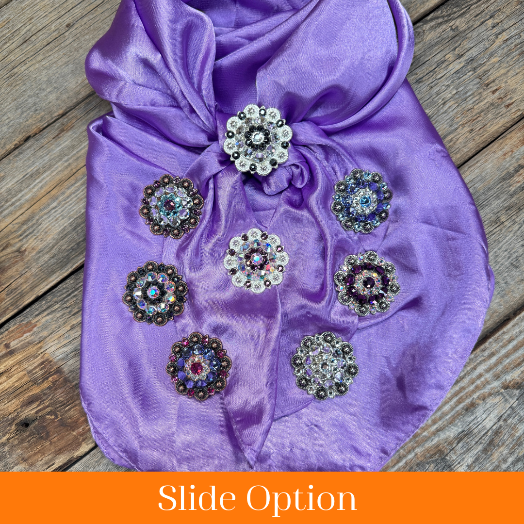 35X35" Solid Lavender Wild Rag / Scarf WRS13 - Crystal Concho Wild Rag Slides - Assorted