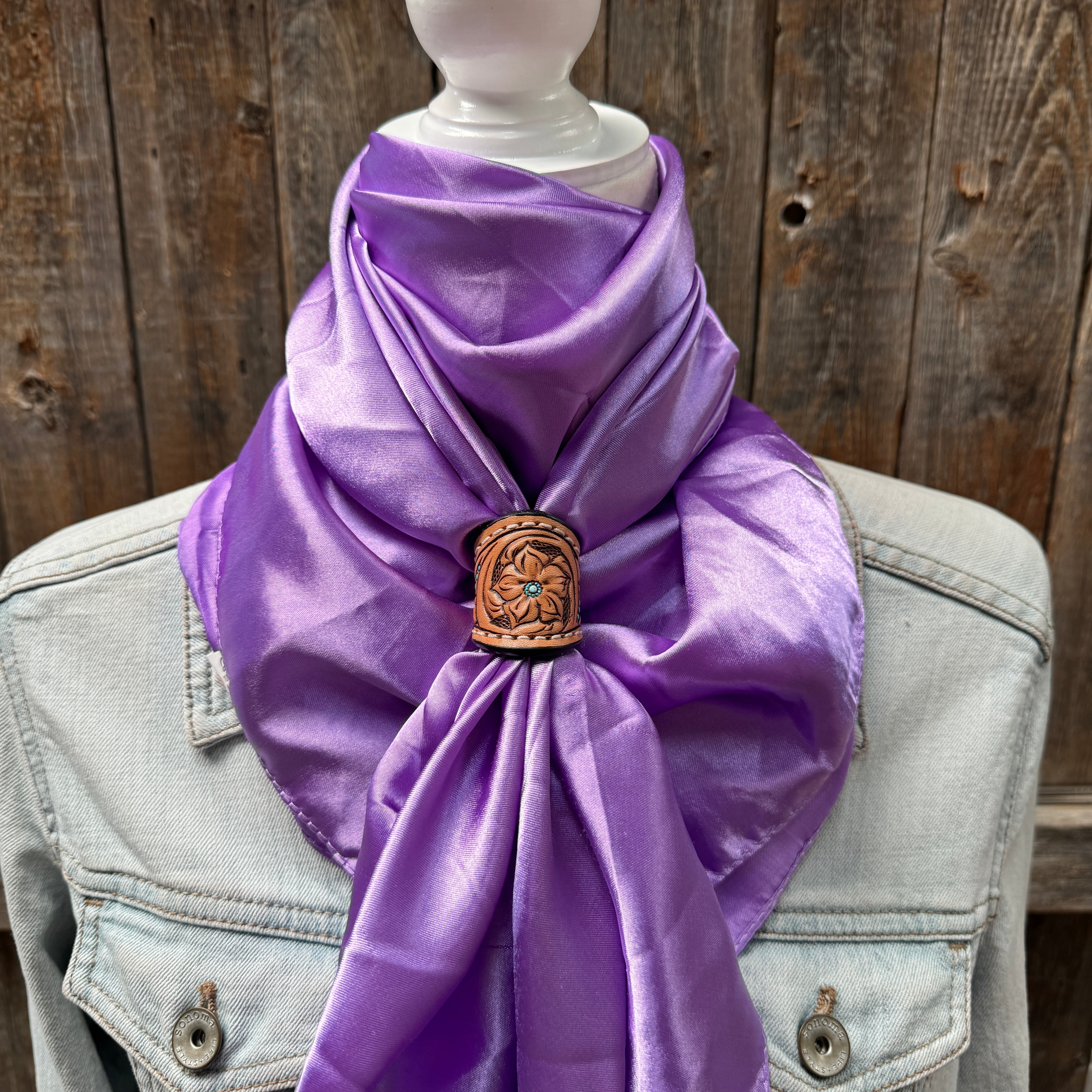 35X35" Solid Lavender Wild Rag / Scarf WRS13 - Tooled Leather Wild Rag Slides - Assorted