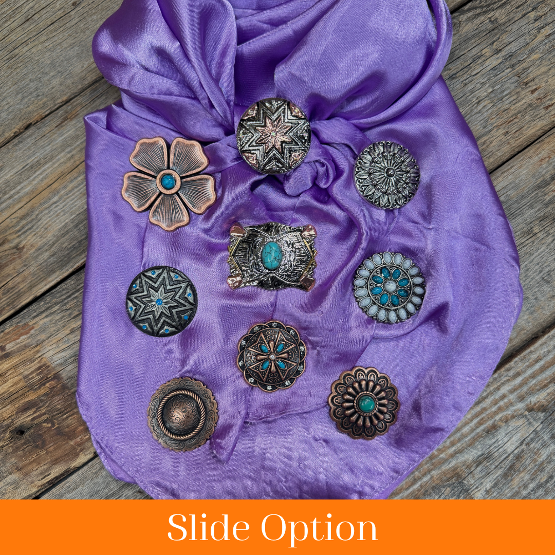 35X35" Solid Lavender Wild Rag / Scarf WRS13 - Western Concho Wild Rag Slides - Assorted