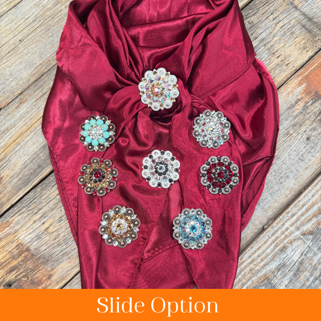 35X35" Solid Burgundy Wild Rag / Scarf WRS14 - Crystal Concho Wild Rag Slides - Assorted