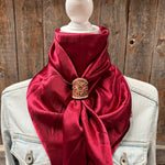 35X35" Solid Burgundy Wild Rag / Scarf WRS14 - Tooled Leather Wild Rag Slides - Assorted