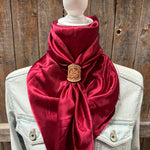 35X35" Solid Burgundy Wild Rag / Scarf WRS14 - Tooled Leather Wild Rag Slides - Assorted