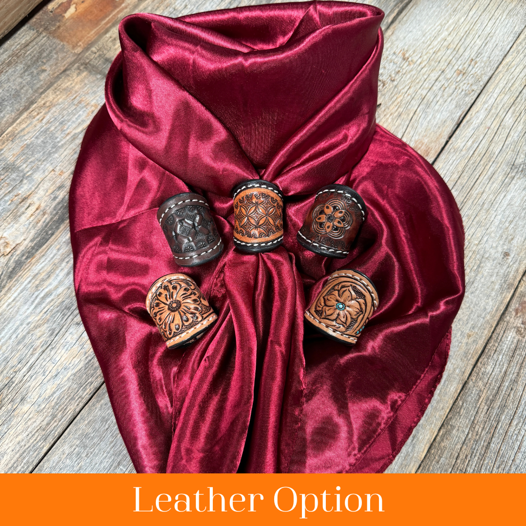 35X35" Solid Burgundy Wild Rag / Scarf WRS14 - Tooled Leather Wild Rag Slides - Assorted