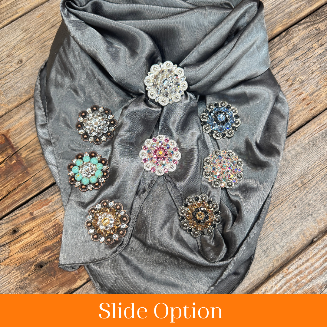 35X35" Solid Silver / Grey Wild Rag / Scarf WRS15 - Crystal Concho Wild Rag Slides - Assorted