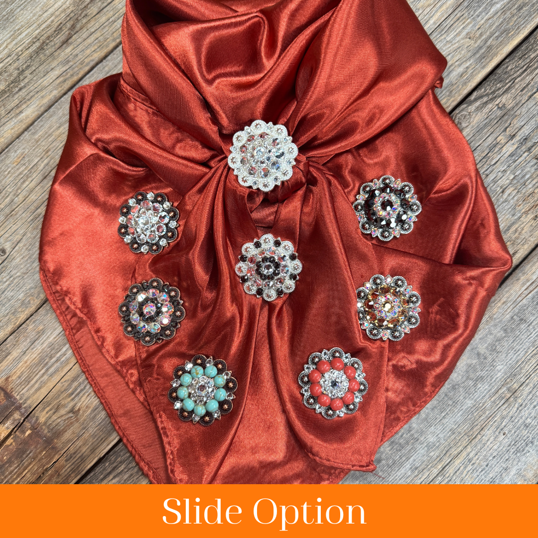 35X35" Solid Rust Wild Rag / Scarf WRS16 - Crystal Concho Wild Rag Slides - Assorted
