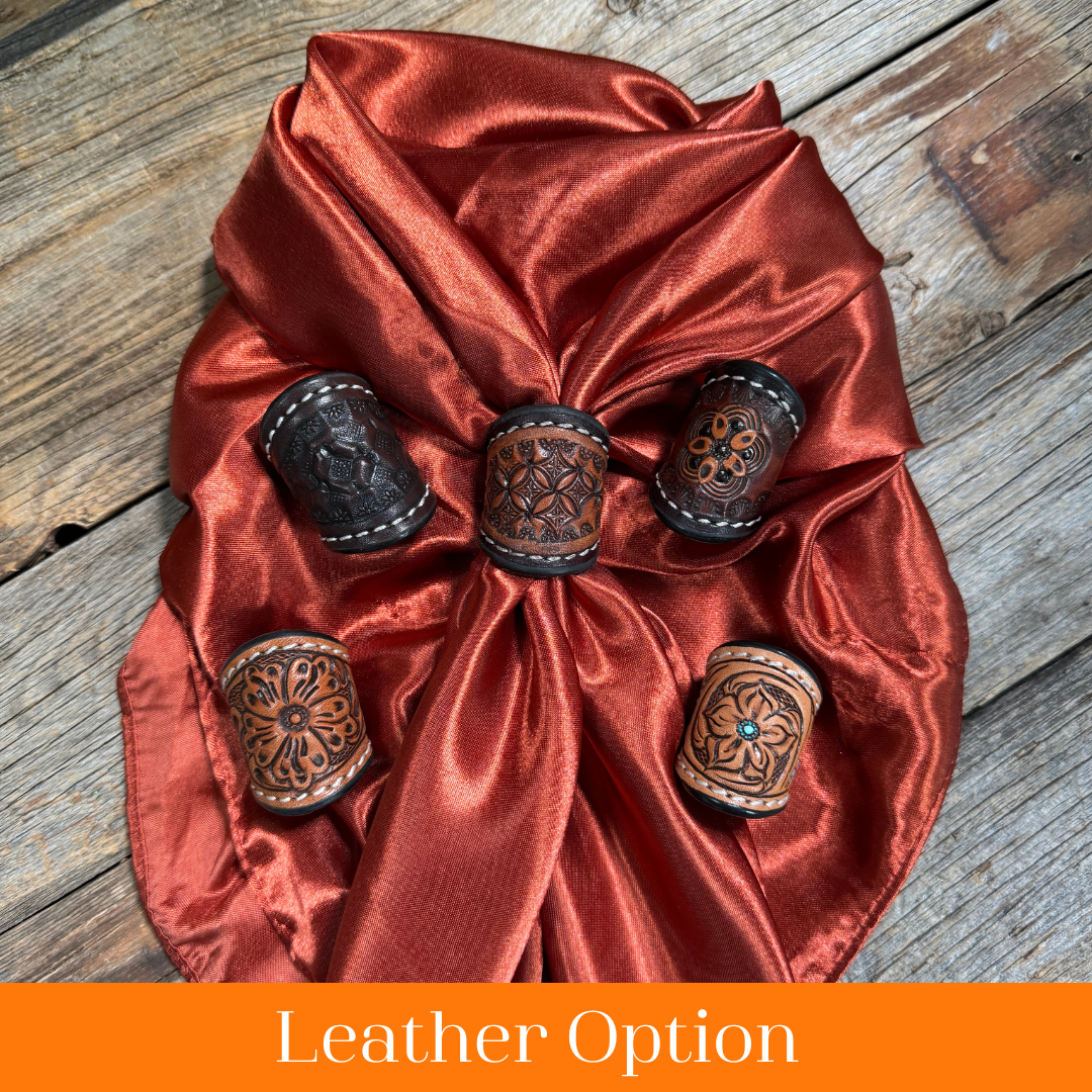 35X35" Solid Rust Wild Rag / Scarf WRS16 - Tooled Leather Wild Rag Slides - Assorted