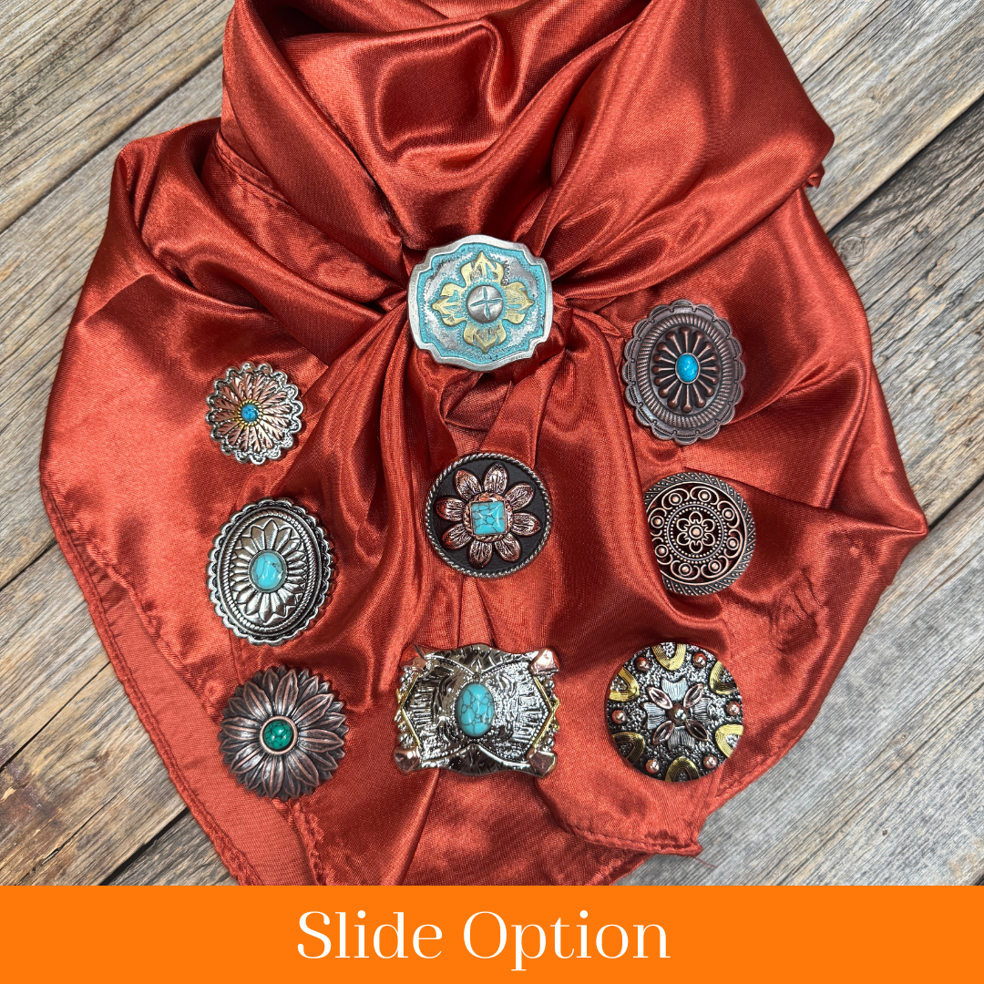 35X35" Solid Rust Wild Rag / Scarf WRS16 - Western Concho Wild Rag Slides - Assorted