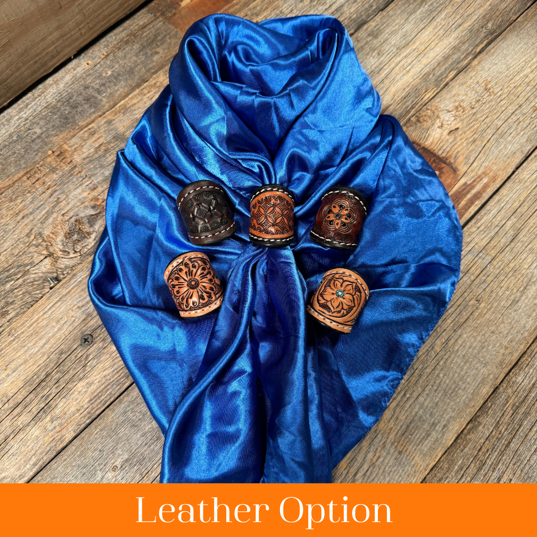 35X35" Solid Electric Blue Wild Rag / Scarf WRS17- Tooled Leather Wild Rag Slides - Assorted