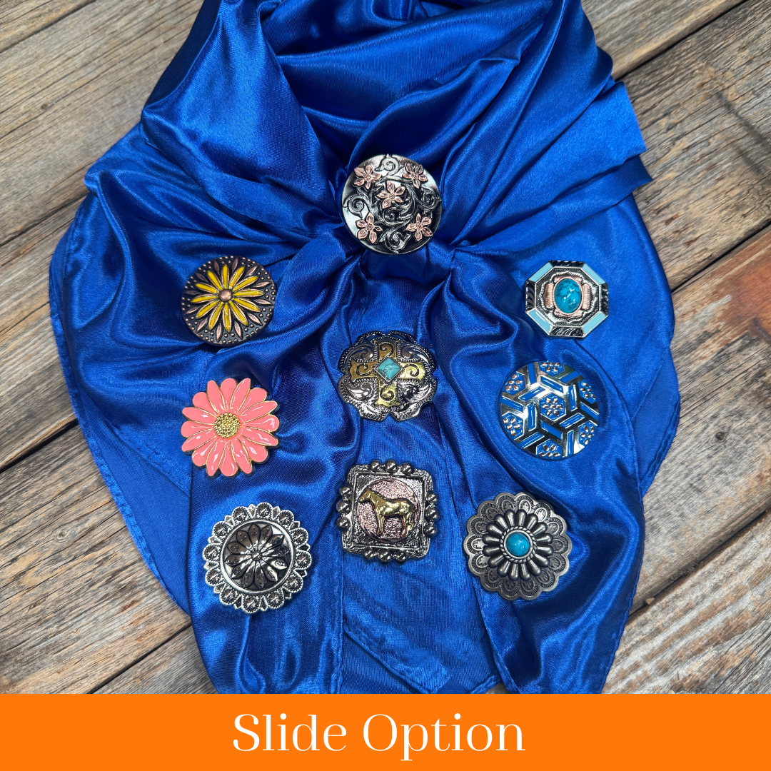 35X35" Solid Electric Blue Wild Rag / Scarf WRS17 - Western Concho Wild Rag Slides - Assorted