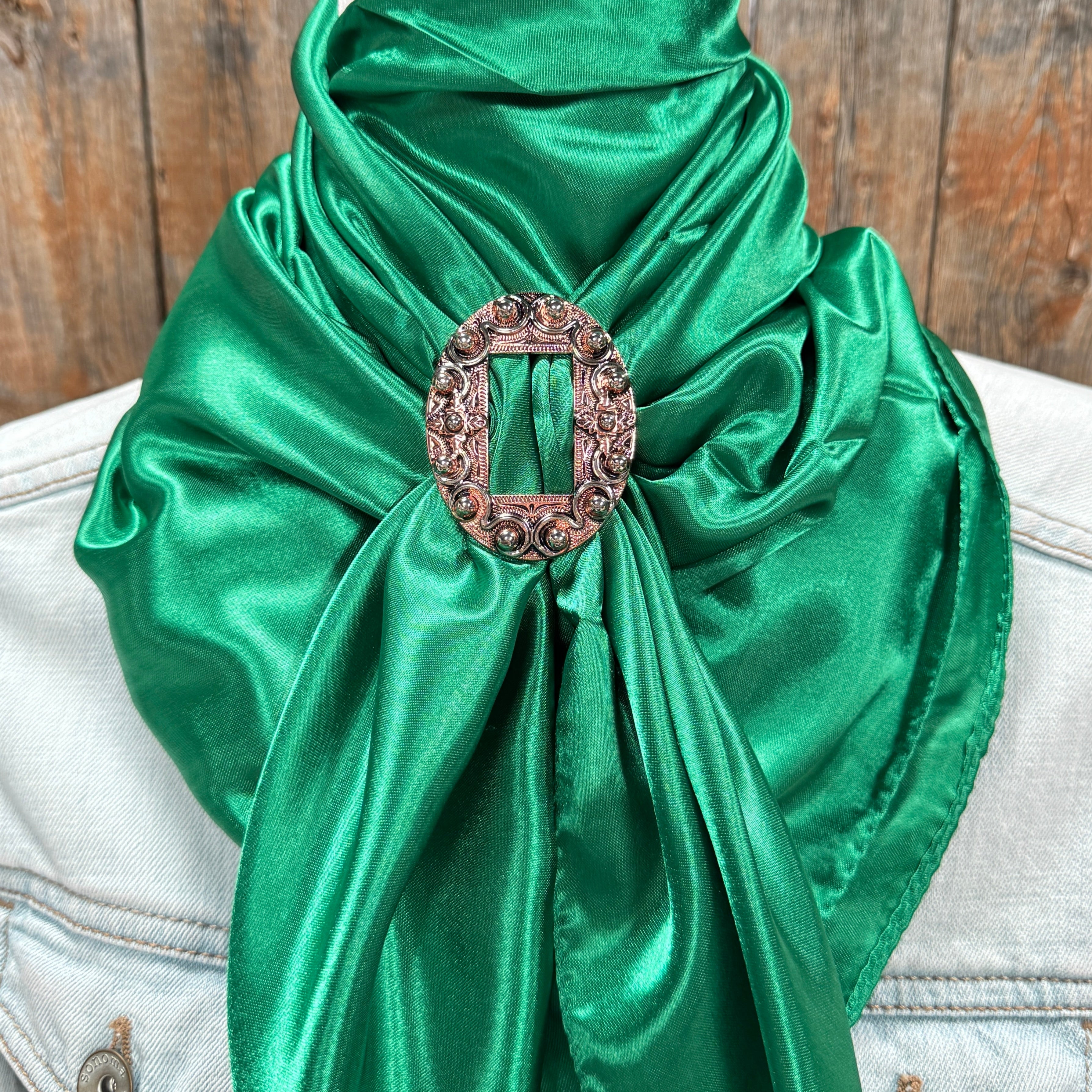 35X35" Solid Green Wild Rag / Scarf WRS18 - Buckle Wild Rag Slides - Assorted