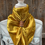 35X35" Solid Mustard Yellow Wild Rag / Scarf WRS19 - Tooled Leather Wild Rag Slides - Assorted