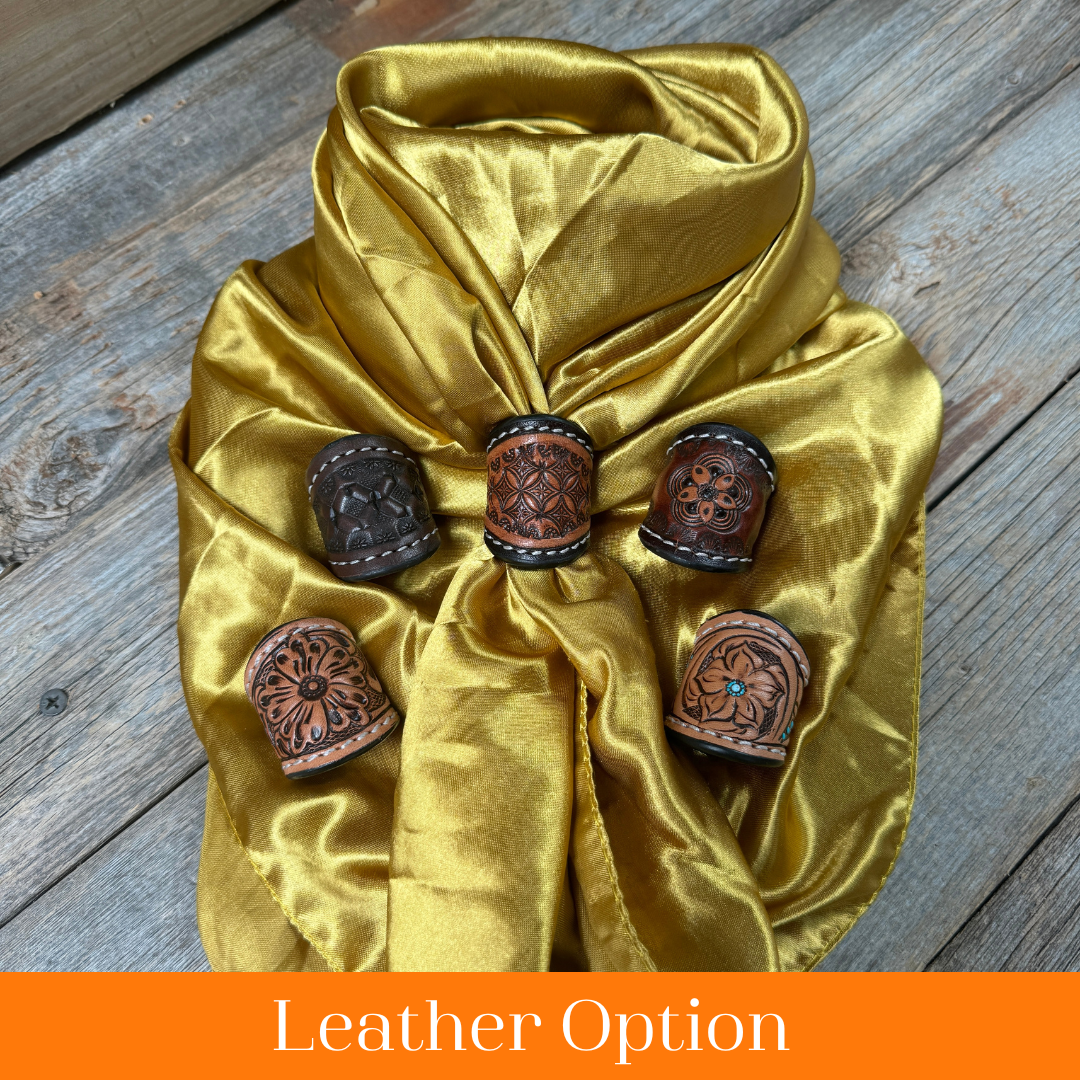 35X35" Solid Mustard Yellow Wild Rag / Scarf WRS19 - Tooled Leather Wild Rag Slides - Assorted