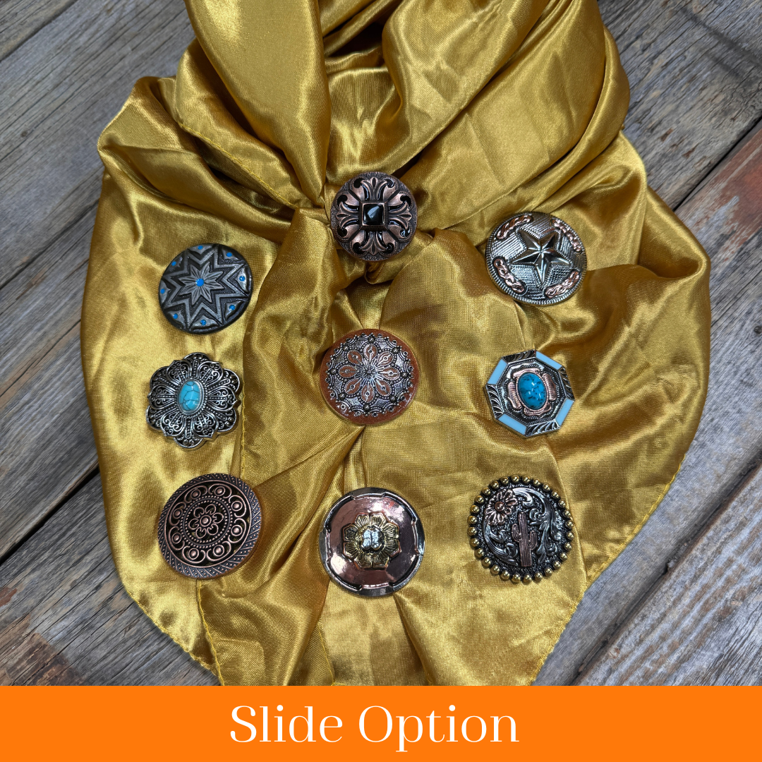 35X35" Solid Mustard Yellow Wild Rag / Scarf WRS19 - Western Concho Wild Rag Slides - Assorted