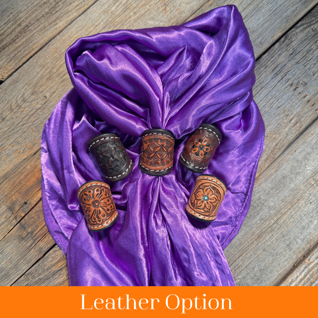 35X35" Solid Purple Wild Rag / Scarf WRS1 - Tooled Leather Wild Rag Slides - Assorted