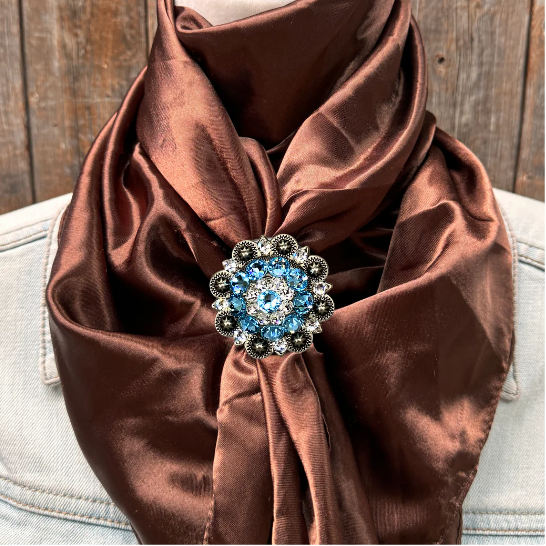 35X35" Solid Brown Wild Rag / Scarf WRS2 - Crystal Concho Wild Rag Slides - Assorted