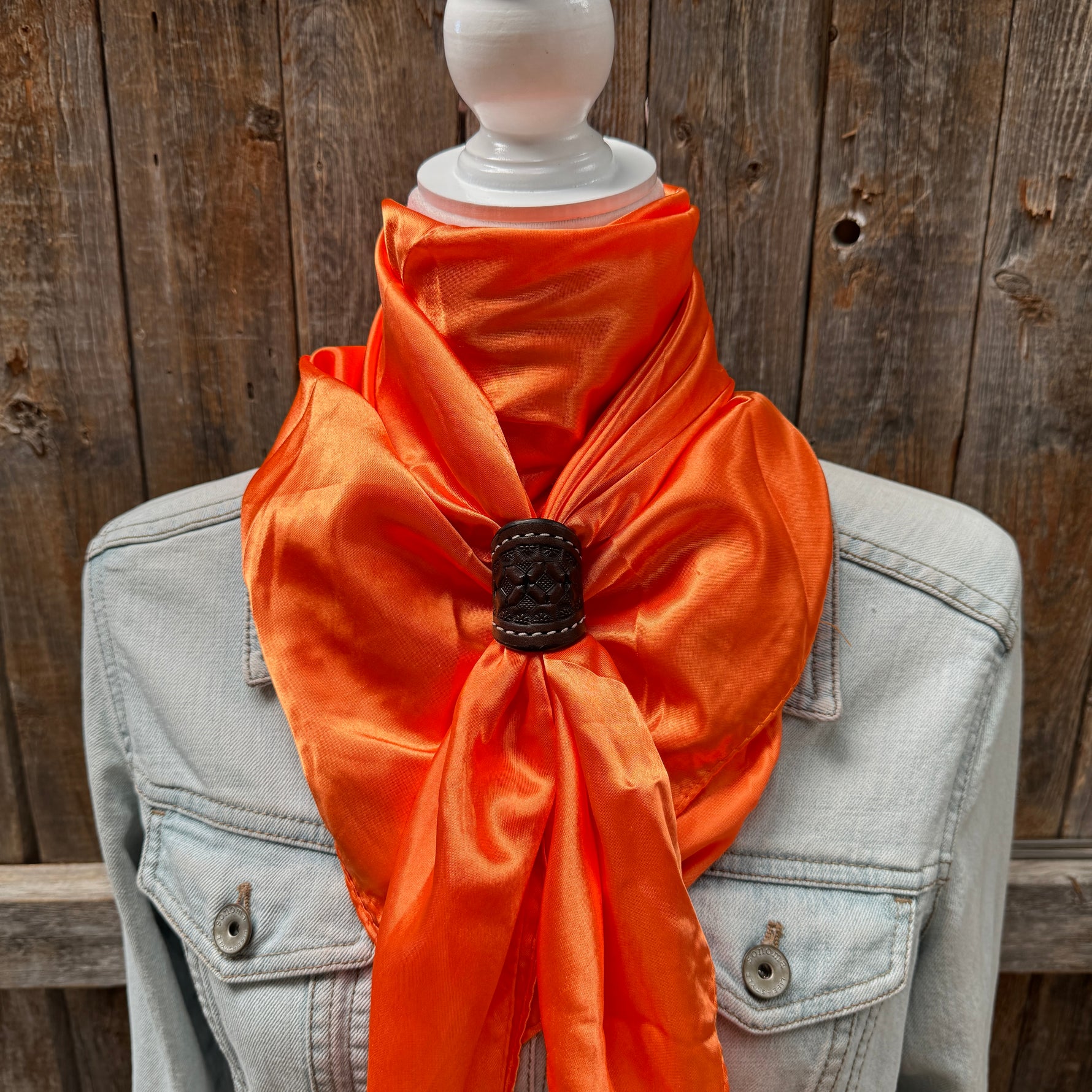 35X35" Solid Orange Wild Rag / Scarf WRS20 - Tooled Leather Wild Rag Slides - Assorted