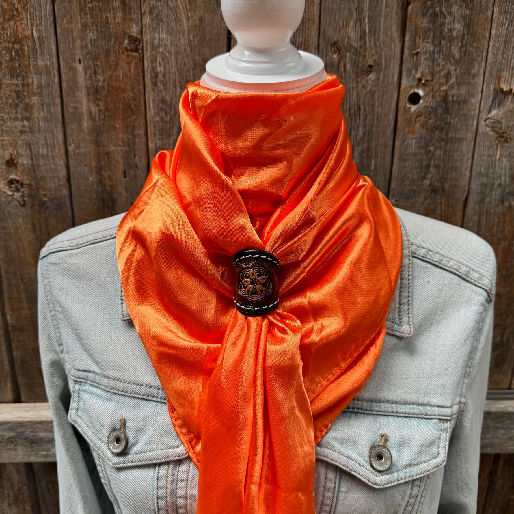 35X35" Solid Orange Wild Rag / Scarf WRS20 - Tooled Leather Wild Rag Slides - Assorted