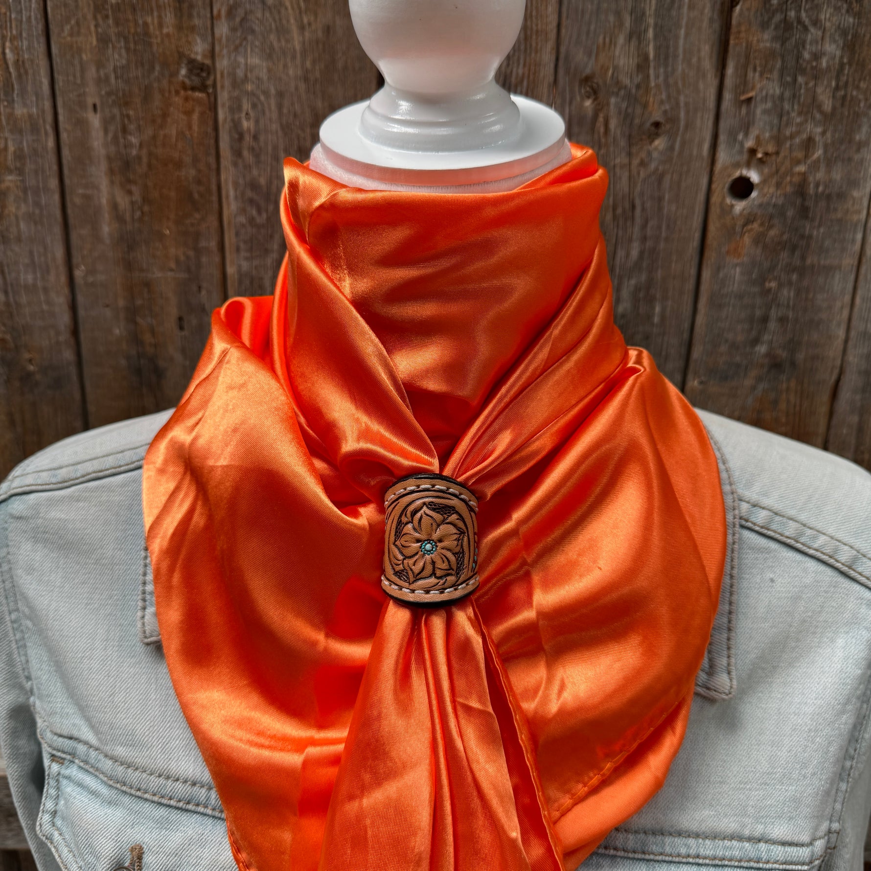35X35" Solid Orange Wild Rag / Scarf WRS20 - Tooled Leather Wild Rag Slides - Assorted
