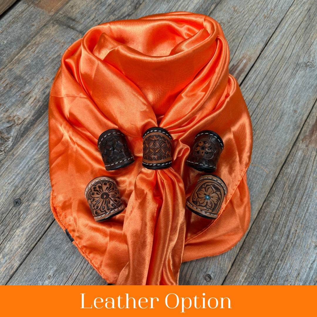35X35" Solid Orange Wild Rag / Scarf WRS20 - Tooled Leather Wild Rag Slides - Assorted