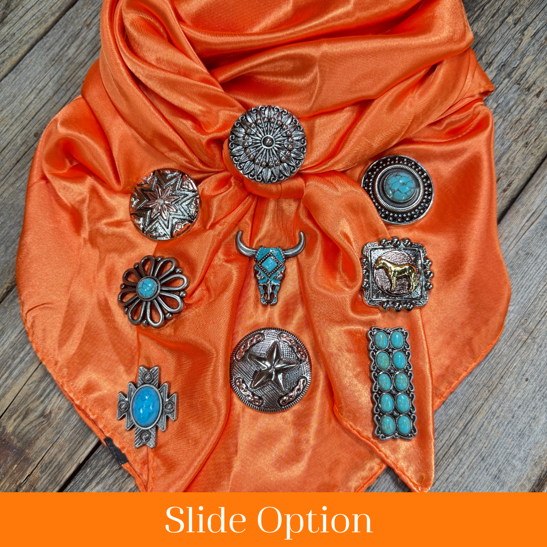 35X35" Solid Orange Wild Rag / Scarf WRS20 - Western Concho Wild Rag Slides - Assorted