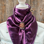 35X35" Solid Plum Wild Rag / Scarf WRS 21- Tooled Leather Wild Rag Slides - Assorted