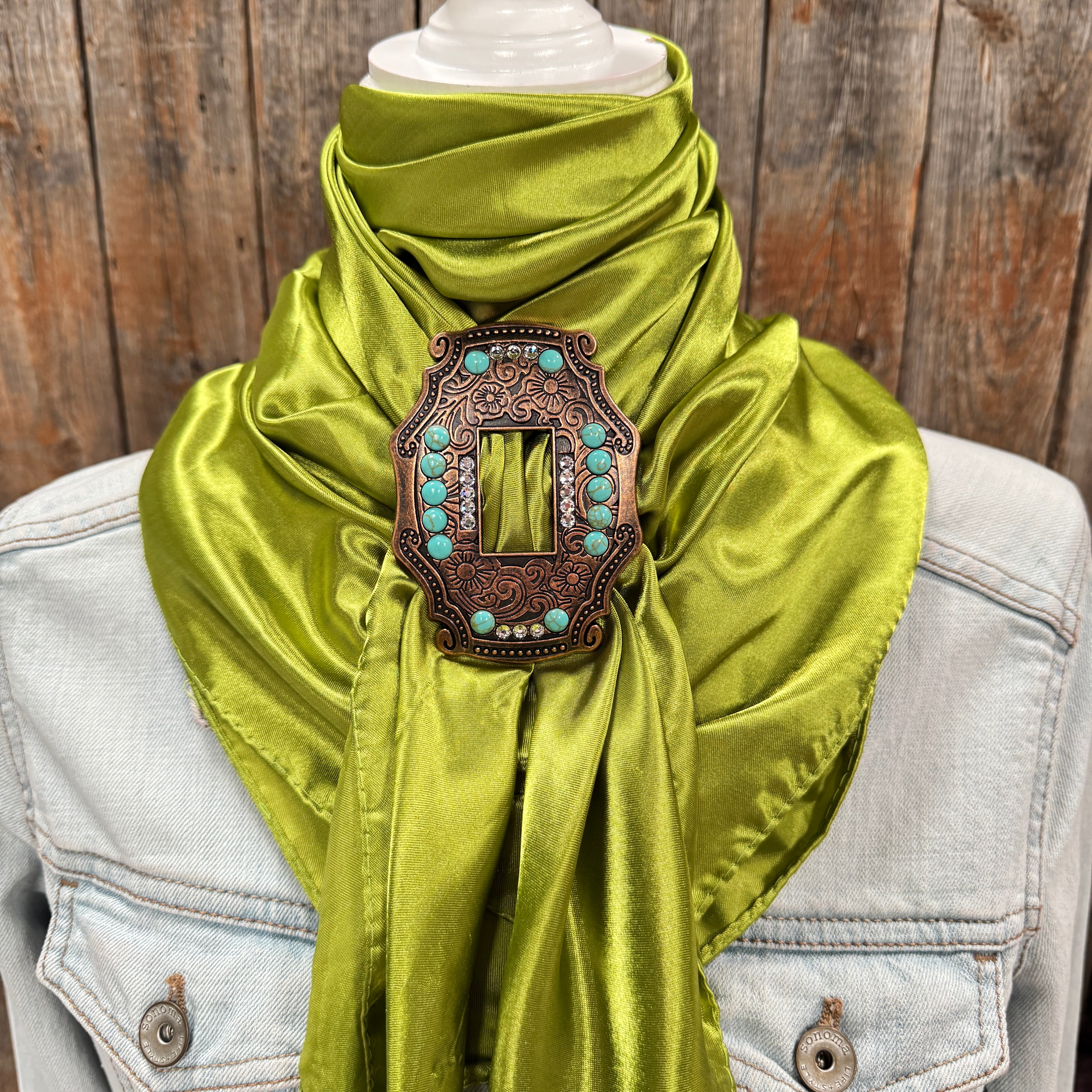 35X35" Solid Light Green Wild Rag / Scarf WRS22 - Buckle Wild Rag Slides - Assorted