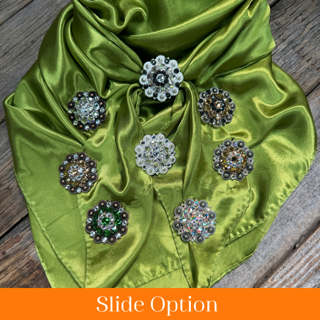 35X35" Solid Light Green Wild Rag / Scarf WRS22 - Crystal Concho Wild Rag Slides - Assorted